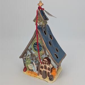 Nativity Church Tealight Holder Blue Sky Heather Goldminc 2009 Religious Ceramic